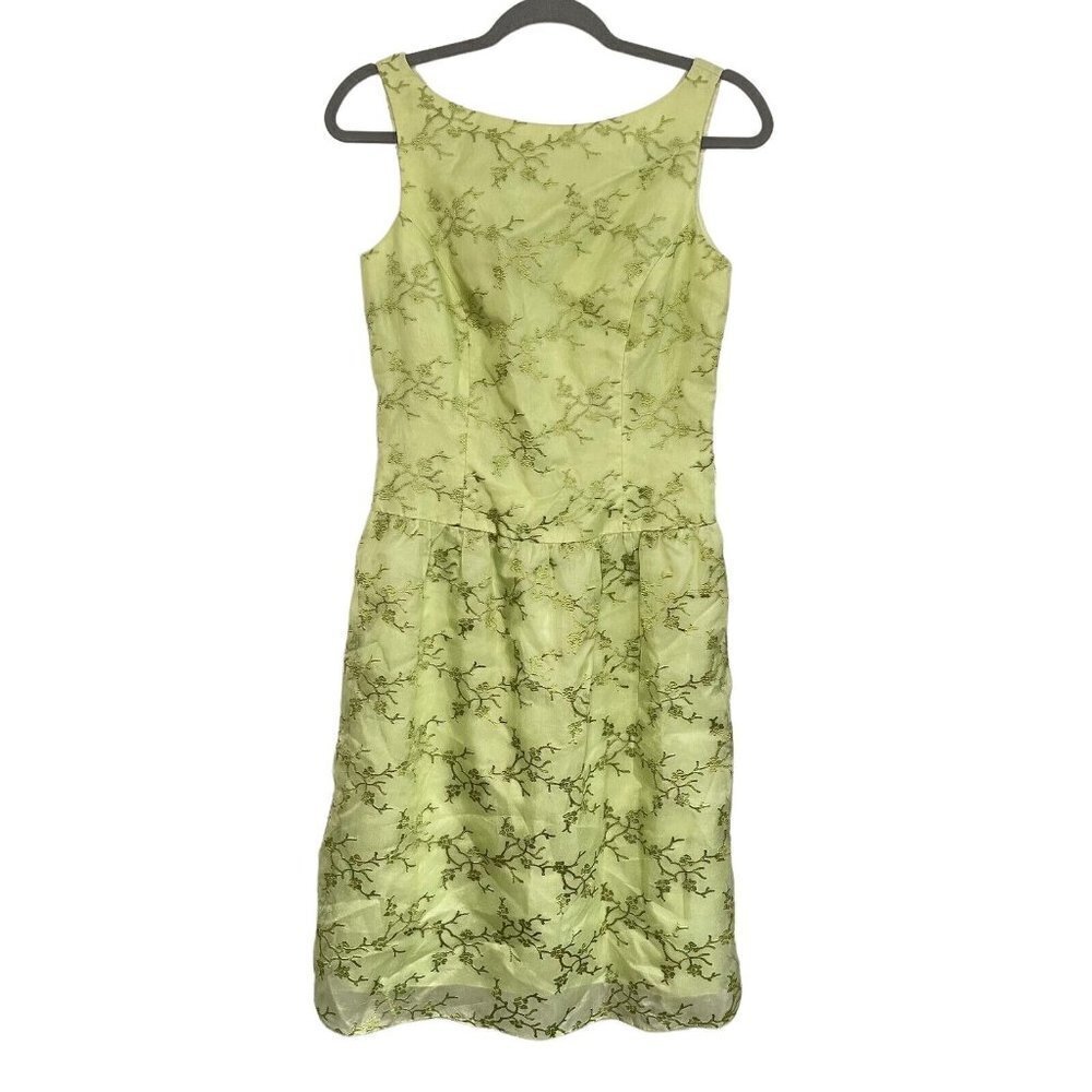Talbots 100% Silk Size 4 Green Embroidered Drop Waist‎ Fairy Dress vtg